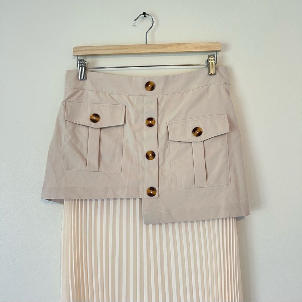 Commense Asymmetrical Pleated Midi Skirt NEW Size Large in Cream - Picture 5 of 10